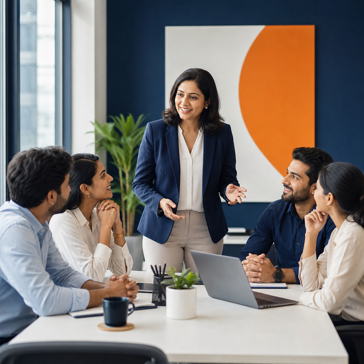 HR leader guiding a collaborative team discussion